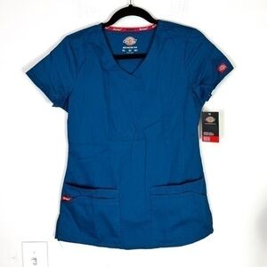 Dickies Scrubs Top womens XS Blue EDS Signature Shirt Front Pockets Short Sleeve